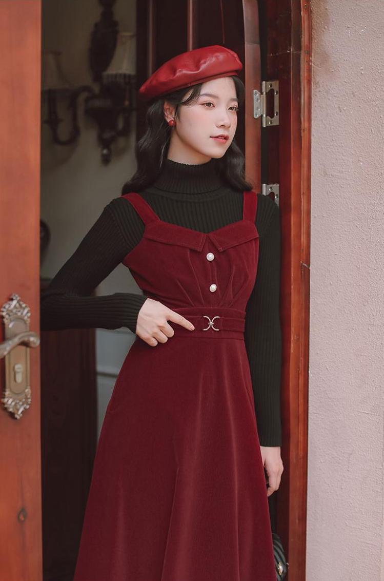 Corduroy Pearl Cami Midi Dress