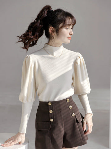 Puff Sleeve High Neck Sweater