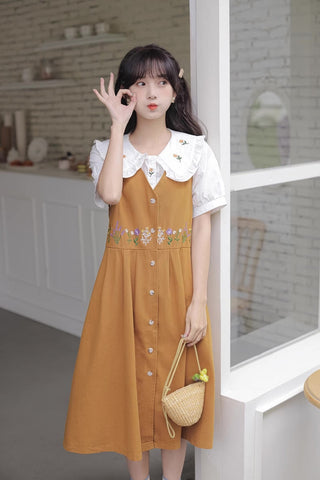 Wild Garden Button Pinafore Dress
