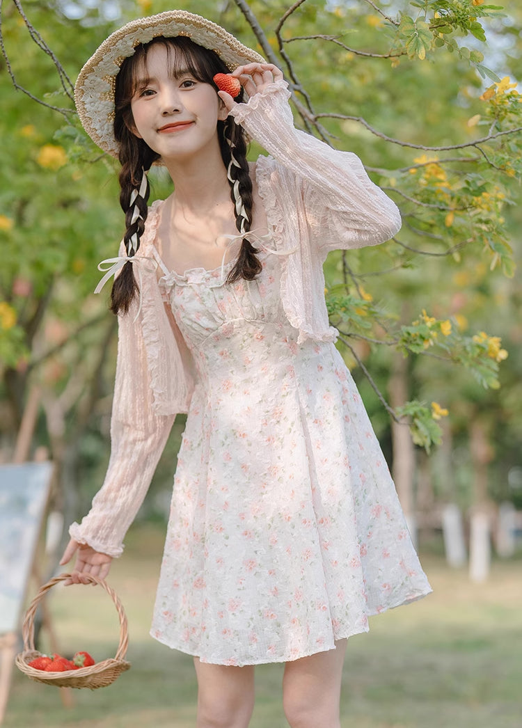 Vestido mini de tirantes con rosa descolorido