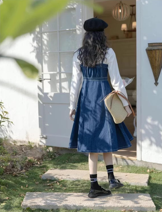 Midi-Camisole-Kleid aus Denim mit Knopfleiste