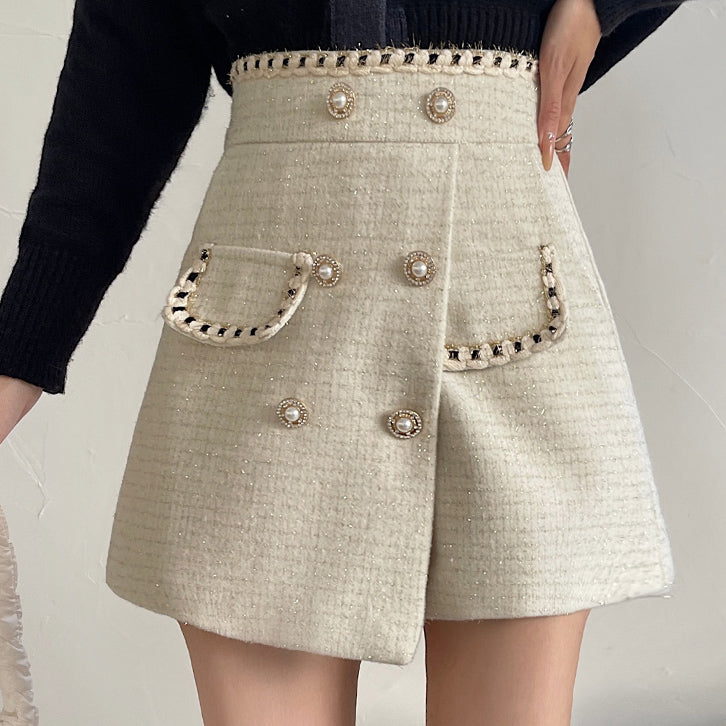 Pantalones cortos asimétricos de tweed preppy