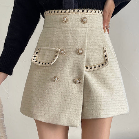 Pantalones cortos asimétricos de tweed preppy
