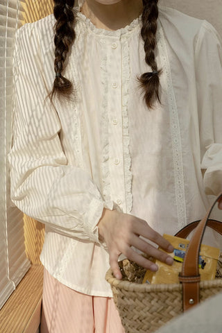 Ruffle Broderie Trim Blouse