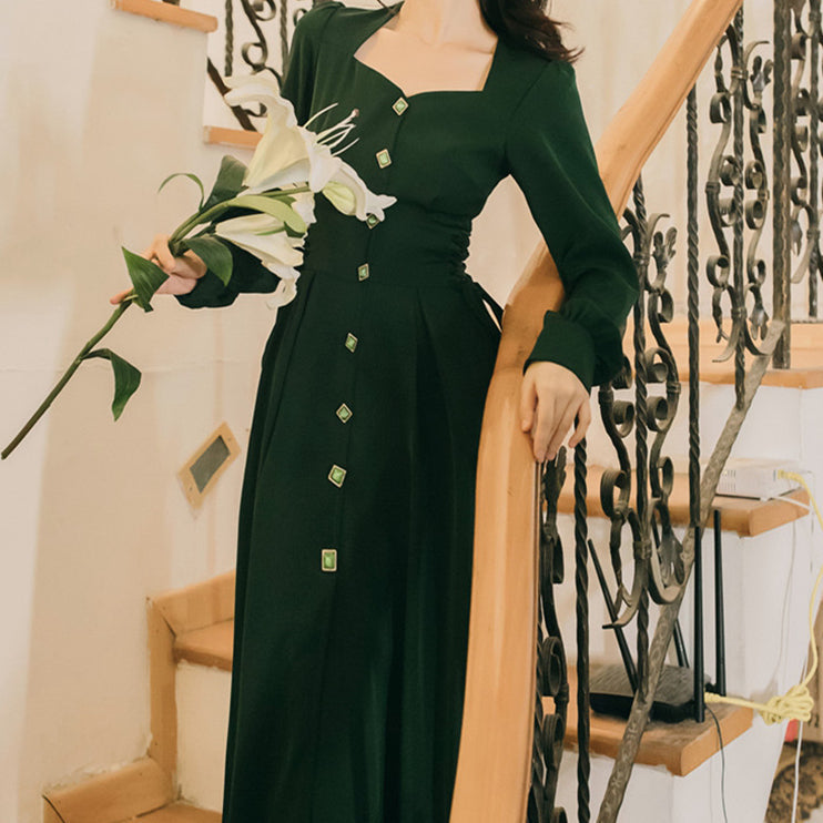 Emerald Button Midi Dress