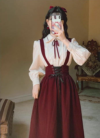 Langärmliges Crêpe-Hosenträgerrock-Set