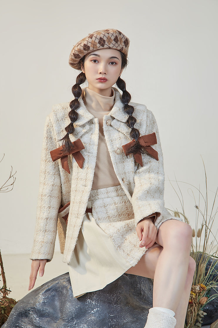 Latte Plaid Tweed Jacke / Rock