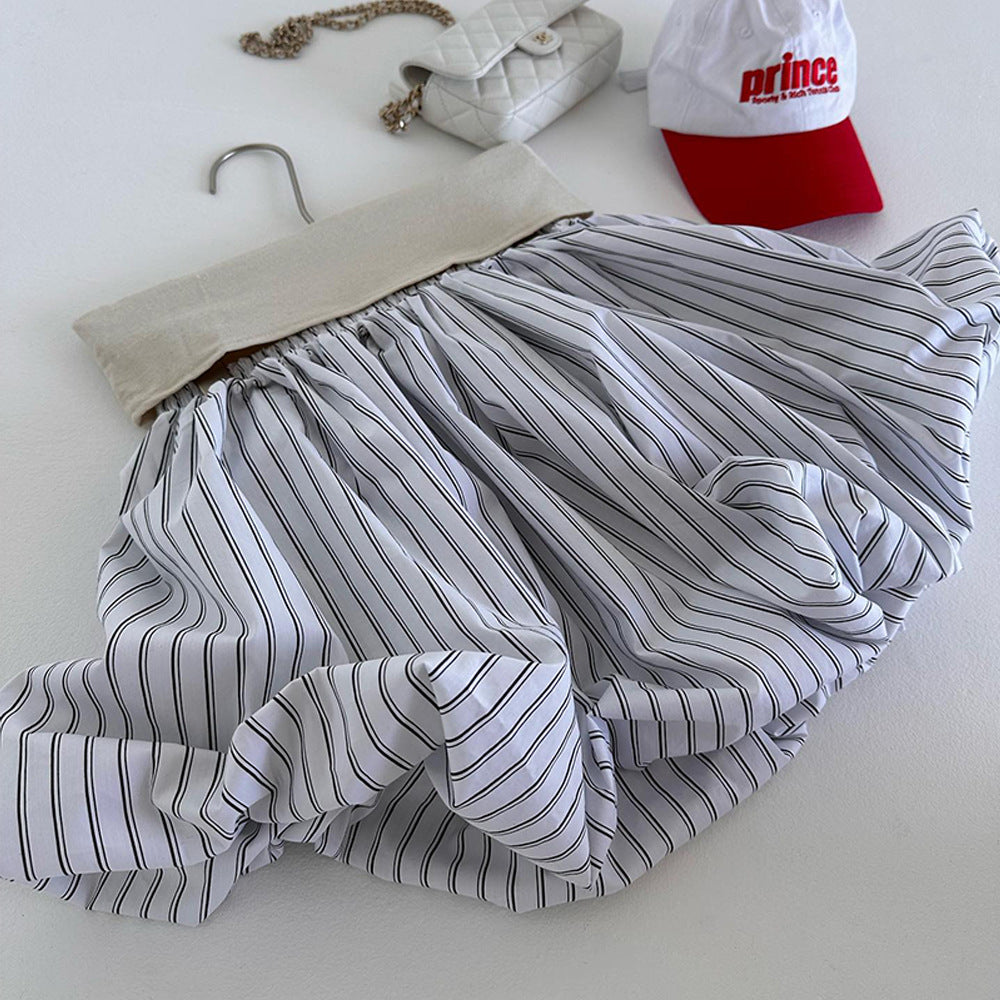 Balloon Skirt Striped Pleated Mini High Waist Skirt