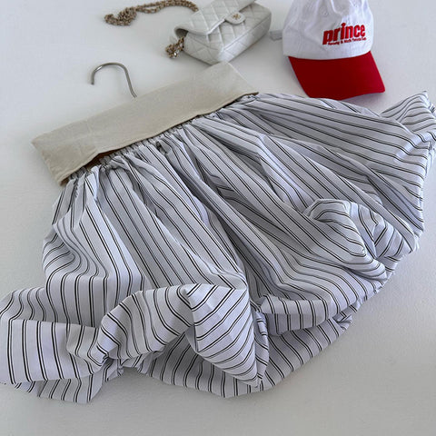Balloon Skirt Striped Pleated Mini High Waist Skirt