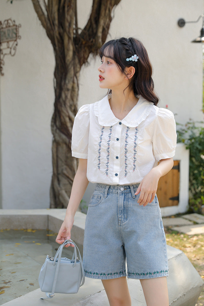 Flower Vines Embroidered Blouse