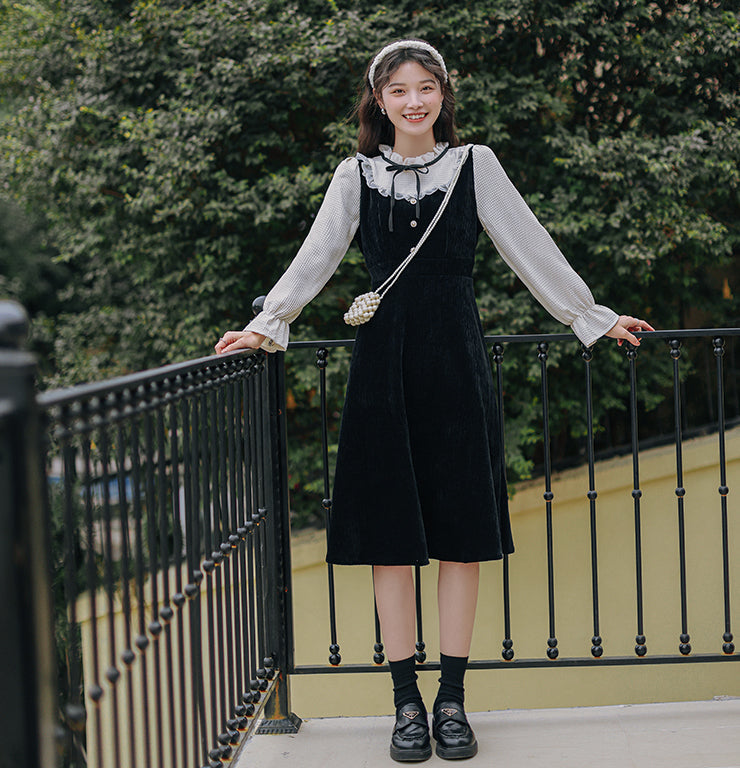 Frilly High Neck Corduroy Sweater Dress