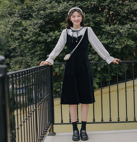 Frilly High Neck Corduroy Sweater Dress