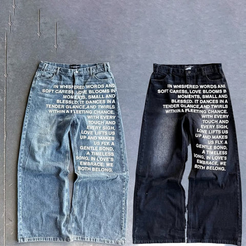 Retro Hip-Hop Loose Letter-Printed Jeans