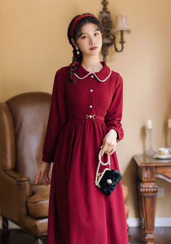 Cranberry Pearl Midi Shirt Dress