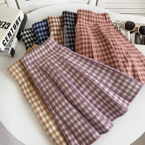Faltenrock aus Gingham-Strick