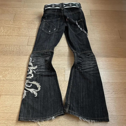 High Waist Vintage Butterfly Embroidered Pattern Jeans Pants