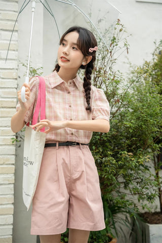 Strawberry Matcha Plaid Blouse