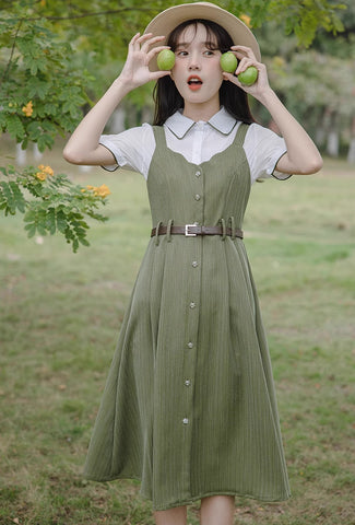 Vestido camisola festoneado con botones y raya diplomática