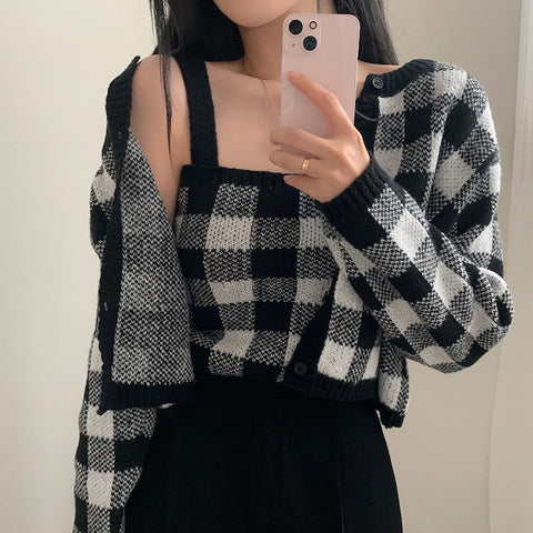 Gingham Cropped Cardi & Cami Set