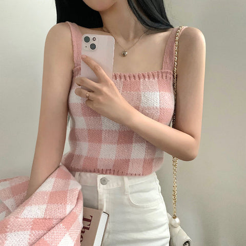 Gingham Cropped Cardi & Cami Set