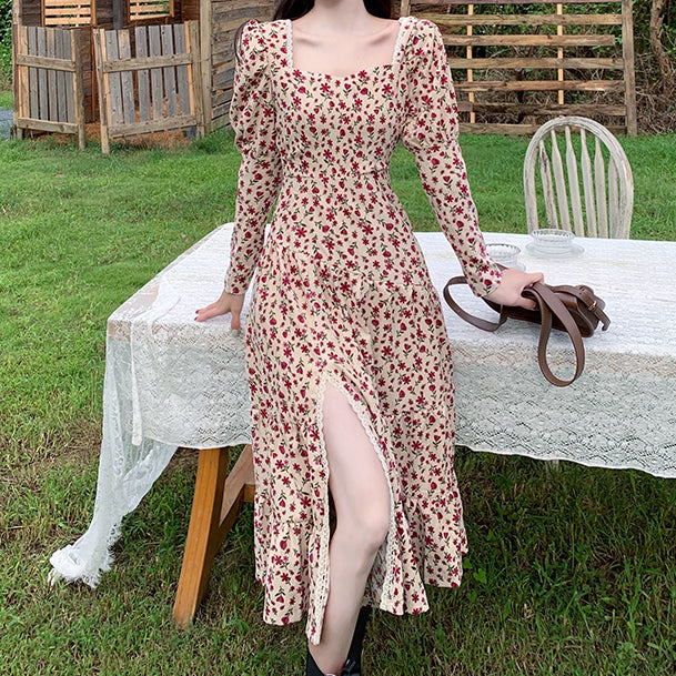 Vestido midi de pana con estampado floral