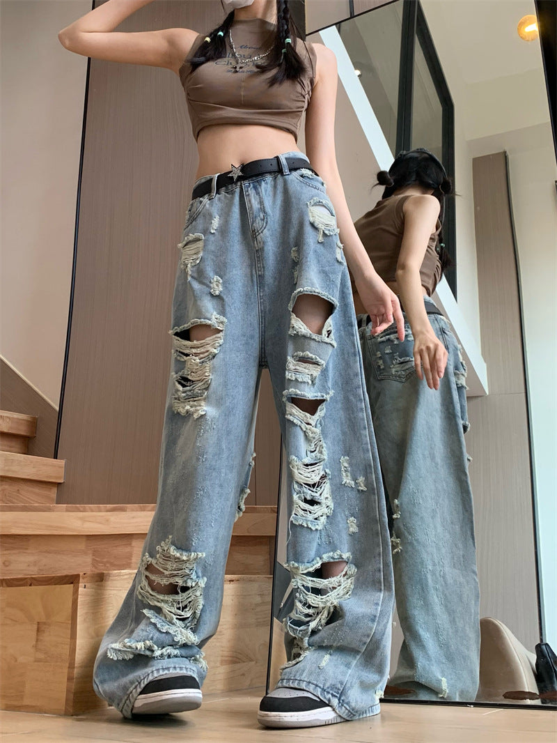 Frayed Detail High Waist Ripped Jeans