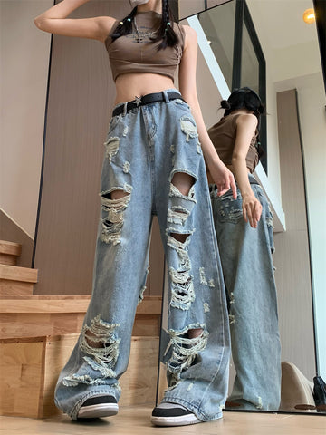 Frayed Detail High Waist Ripped Jeans