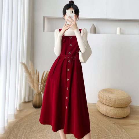 Corduroy Button Up Midi Dress