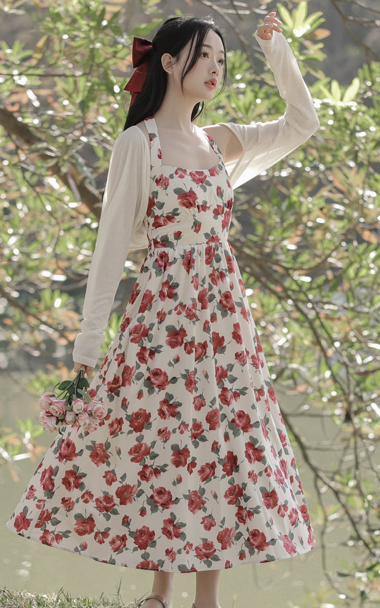 Retro Rose Midi Dress