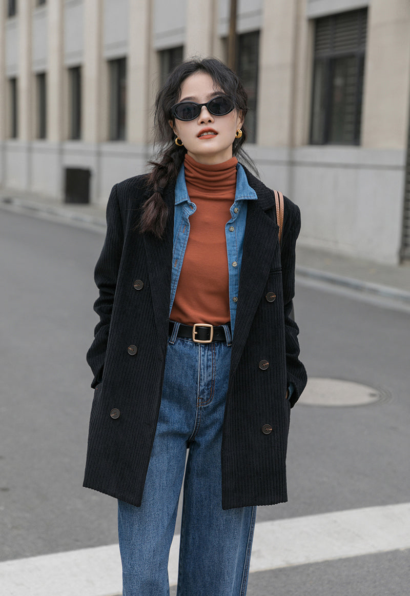 Corduroy Double Breasted Blazer Jacket