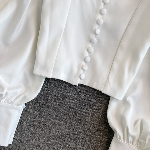 Puff Sleeve Sweetheart Button Up Blouse