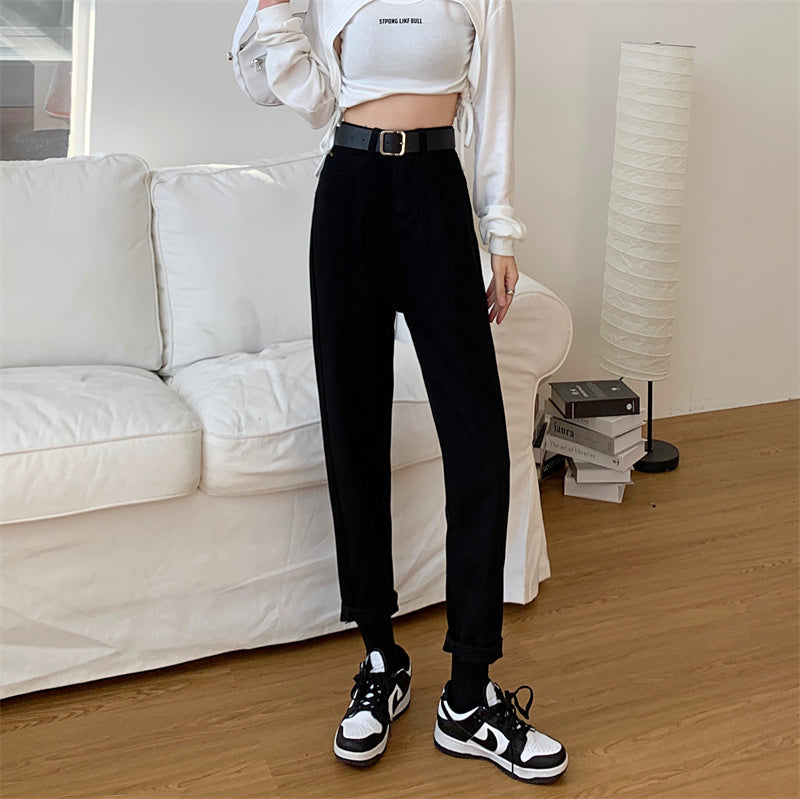 Belted Cropped Mom Jeans