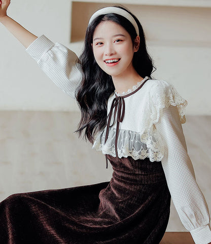 Square Lace High Neck Sweater Dress