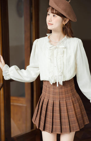 Ruffle Trim Tie Neck Blouse