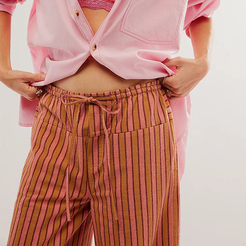 Loose-Pocketed Casual Sports Striped Trousers