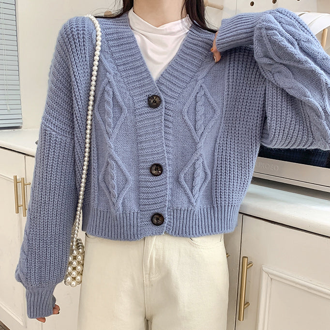 Cropped Cable Knit Cardigan