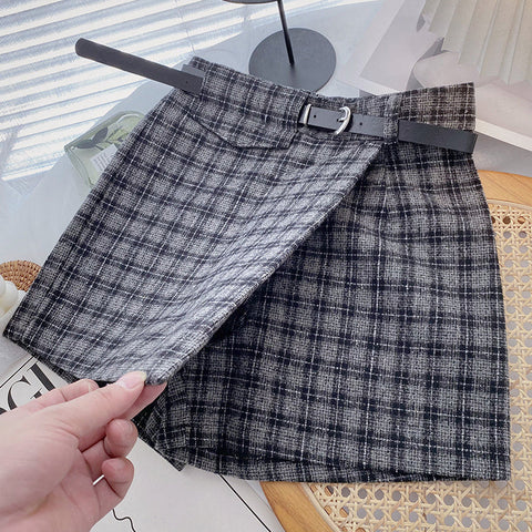 Asymmetrical Tweed Plaid Shorts