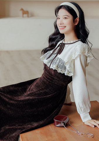 Square Lace High Neck Sweater Dress