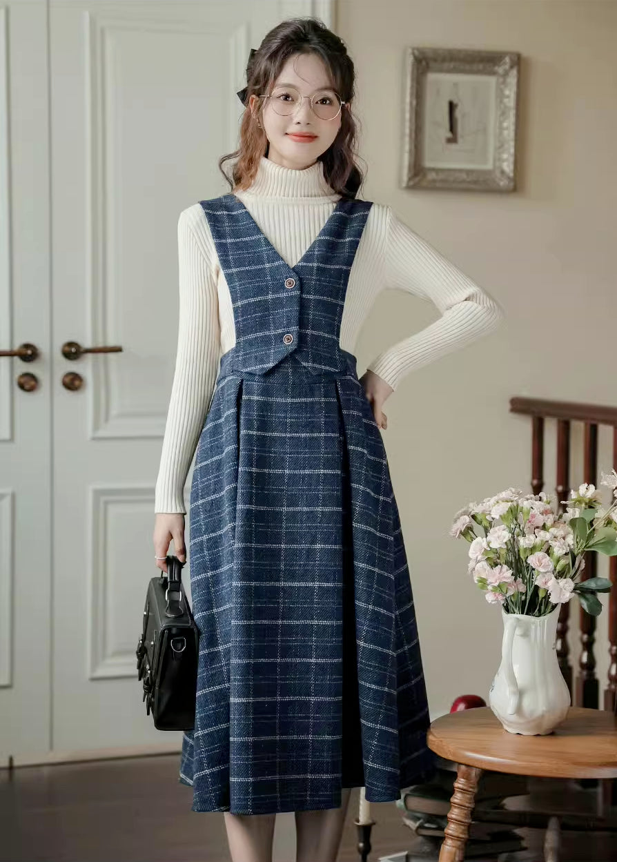 Vestido tipo pichi con chaleco a cuadros