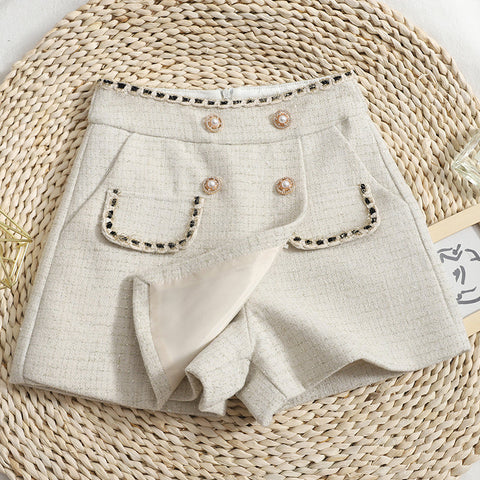 Pantalones cortos asimétricos de tweed preppy