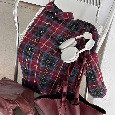 Lapel Loose Shirt Plaid Long Sleeve Shirt