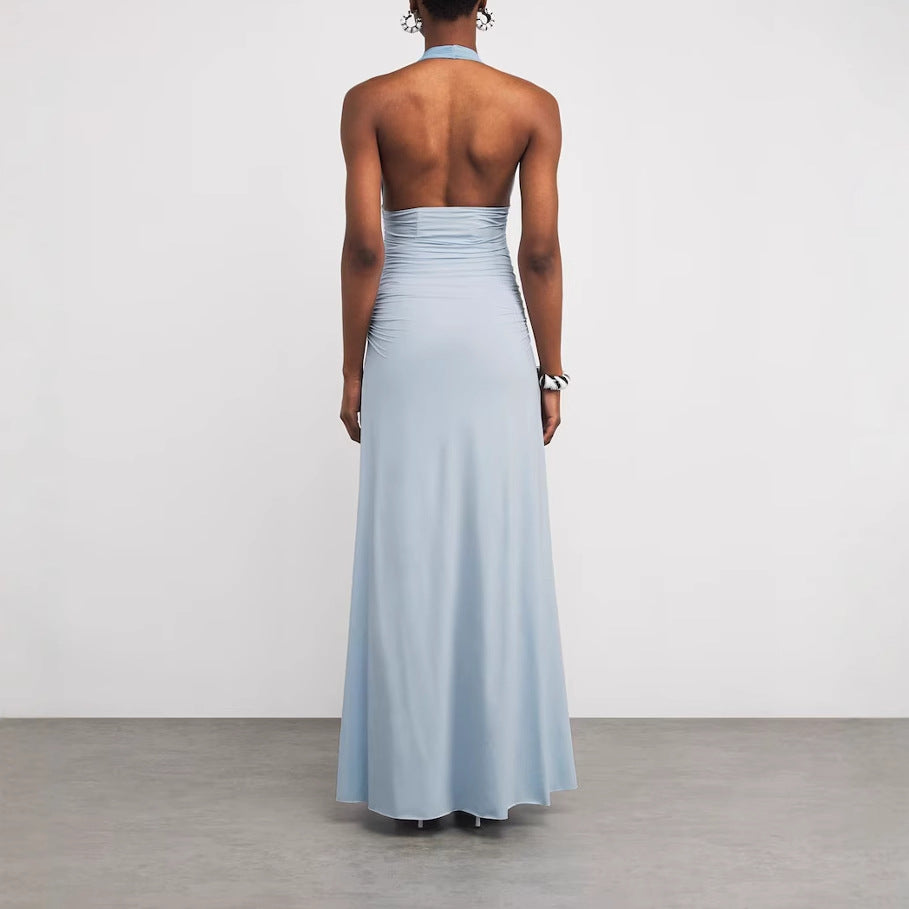 Halter Neck Floral Open Back Midi Dress