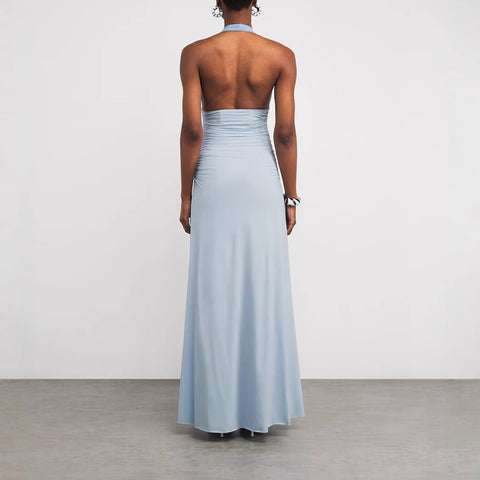 Halter Neck Floral Open Back Midi Dress