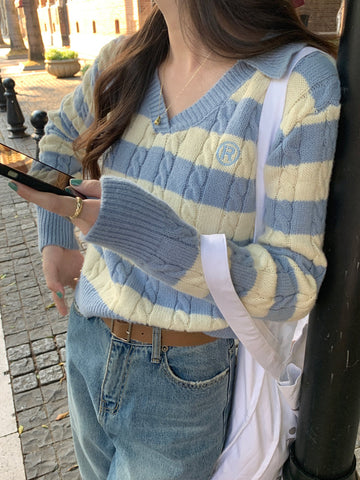 Suéter polo de punto trenzado