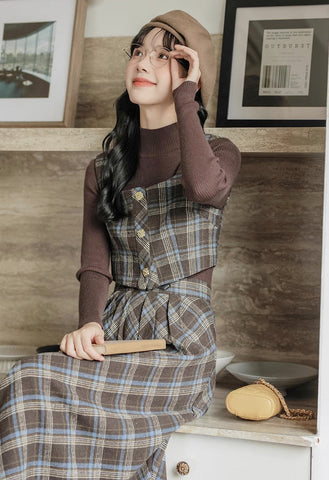 Mint Mocha Kariertes zweiteiliges Midi-Set