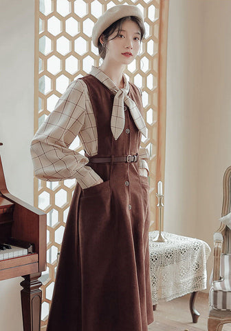 Button Up Suede Pinafore Dress