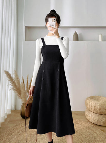 Corduroy Suede Double Button Cami Dress