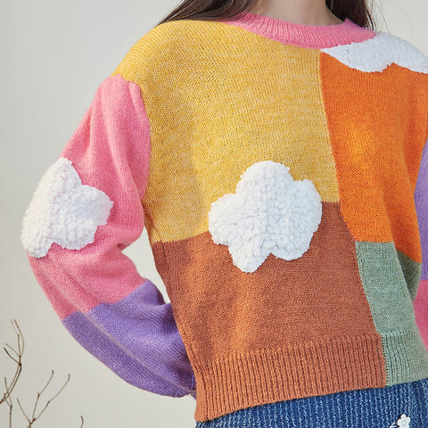 Suéter de nube con bloques de color caramelo