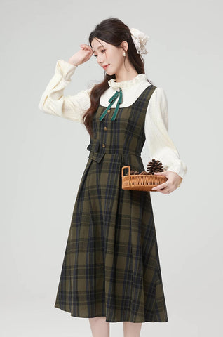 Cabin Plaid Twofer Midi Dress