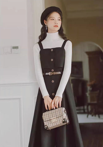 Suede Button Up Cami Pinafore Dress